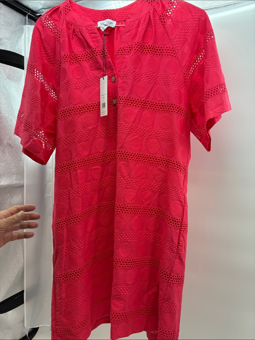 Bright Pink Eyelet Short-Sleeve Tunic Dress by Who What Wear